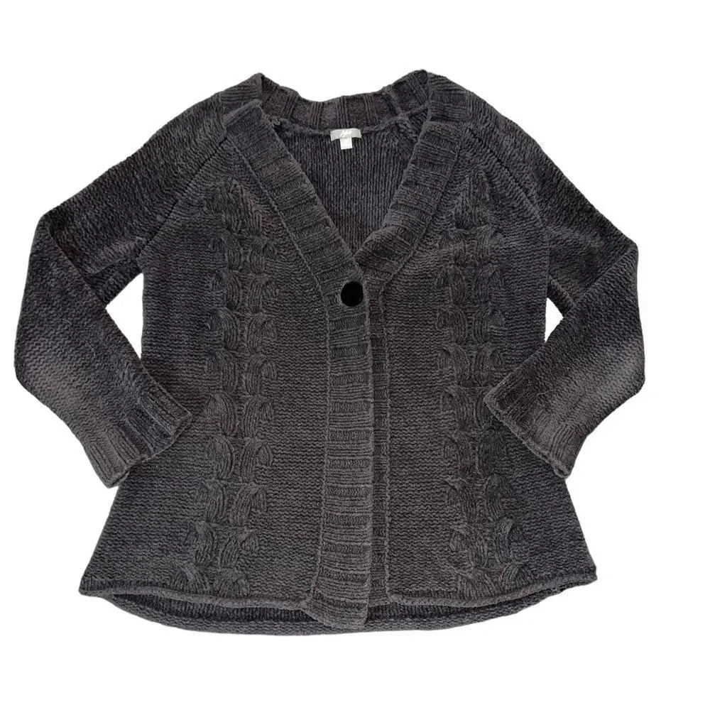 J. Jill Sweater Womens Gray Cardigan V-Neck Long Sleeves Casual Cable Knit‎